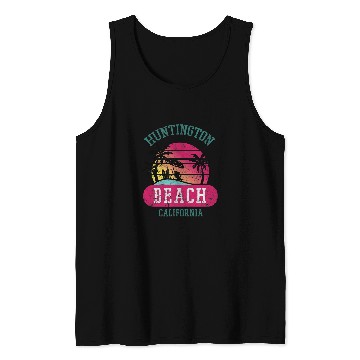 Discover Distressed Huntington Beach CA Beach Sunset Novelty Art Tank Tops