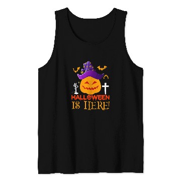 Discover Halloween Is Here Orange Pumpkin With Purple Pirate Hat Tank Tops