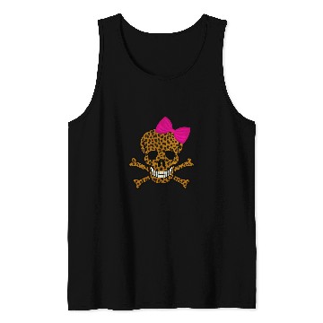 Discover Chic Leopard Print Pirate Skull And Crossbones Pink Bow Tank Tops