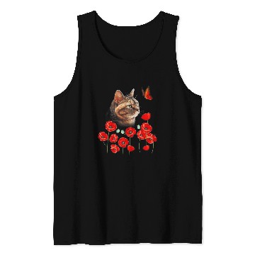 Discover Cat Kitten Butterfly Poppies Flower Spring Lover Tank Tops