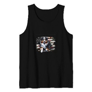 Discover Australian Shepherd Vector USA Flag Tank Tops