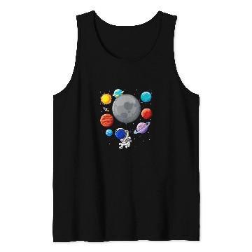 Discover Astronaut Holding Planet Balloons SolarSystem Space Kids Tank Tops