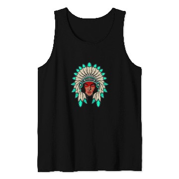Discover Indian Native American Warrior Woman With Headdress Tank Tops