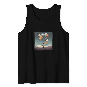 Discover Galactic Explorer with Astronaut Holding Planet Balloons Tank Tops