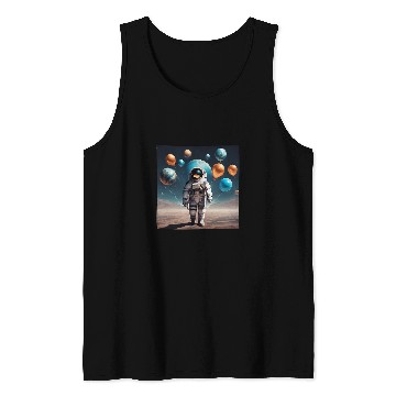 Discover Galactic Astronaut Explorer Holding Planet Balloons STEM 2 Tank Tops