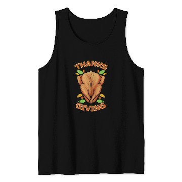 Discover Roasted Turkey And Brown Leaves Logo For Thanksgiving Tank Tops