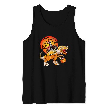 Discover Halloween Dinosaur Skeletons Cowboy Riding T Rex Halloween Tank Tops