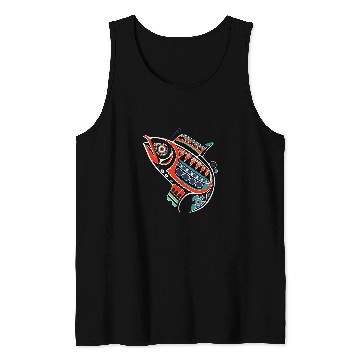 Discover Salmon Fish in Abstract North American Plains Style Tank Tops