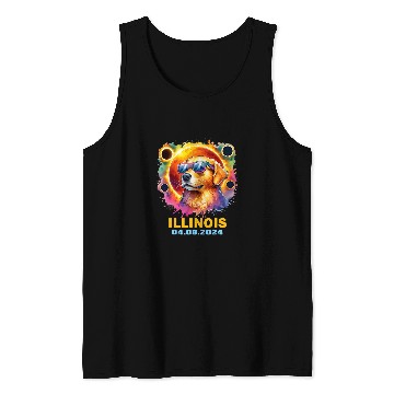 Discover Illinois Total Solar Eclipse 2024 Golden Retriever Colorful Tank Tops