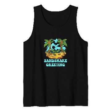 Discover Sandshake Greeting Beach Camping Ocean Camper Friends Tank Tops