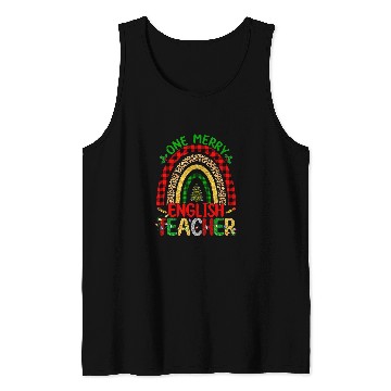 Discover One Merry English Teacher Rainbow Leopard Print Christmas 2 Tank Tops