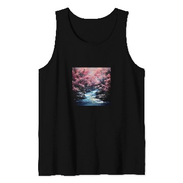 Discover Nihons Stream Ballet Sakuras Elegance in Motion Tank Tops