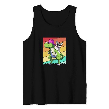 Discover Retro Boston Terrier Dog Riding Dinosaur Tank Tops