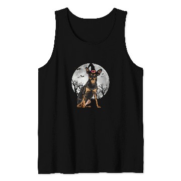 Discover Scary Miniature Pinscher Dog Witch Hat Halloween Tank Tops