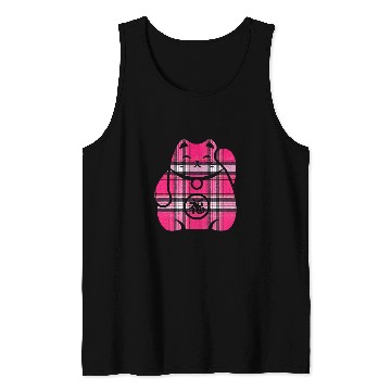 Discover Maneki Neko Japanese Lucky Cat Tartan Pattern Silhouette Cat Tank Tops