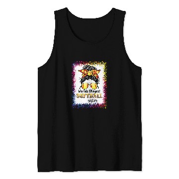 Discover Worlds Okayest Softball Sister Bleached Leopard Messy Bun Tank Tops