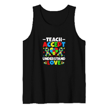 Discover Teach Accept Understand Love SPED Teacher Autism Awareness Tank Tops
