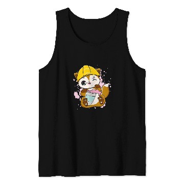 Discover Construction Worker Fox Drinks Bubble Tea For Boba Tea Lover Tank Tops