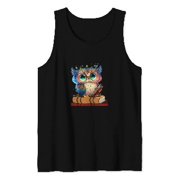 Discover Kawaii Owl Reads Book Reading Bookworm Library Book 2 Tank Tops