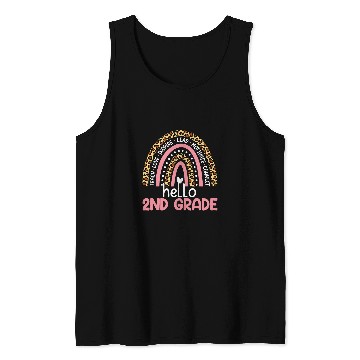 Discover Hello 2nd Grade Team Second Grade Leopard Rainbow Teacher Tank Tops