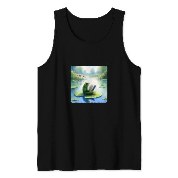 Discover Frog Reading Philosophy Book On Water Lily Pond Mirrored Tank Tops