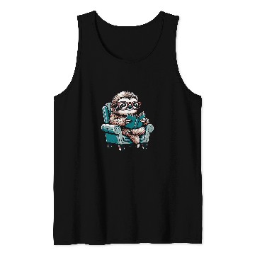 Discover Funny and Cute Sloth Reading a Book Tank Tops