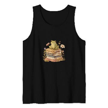 Discover Cottagecore Aesthetic Frog Reading Book Mushroom Lover 4 Tank Tops