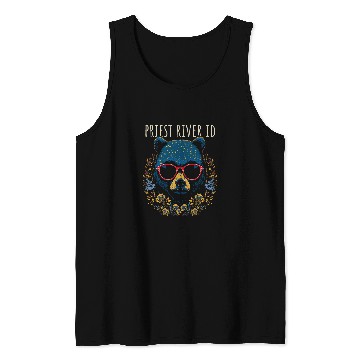 Discover Priest River Idaho Fun Bear Wearing Glasses Flowers Design Tank Tops