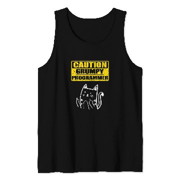 Discover Working Caution Grumpy Programmer Colleague Sarcastic Cat Tank Tops