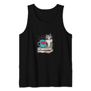 Discover Cute Cat Reading Book For Cat Lovers Tank Tops