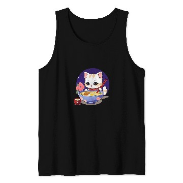 Discover Anime Ramen Cat Retro Japanese Noodles Aesthetic Kawaii Cat Tank Tops