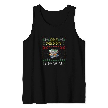 Discover One Merry Librarian Book Reading Ugly Christmas Sweater Tank Tops