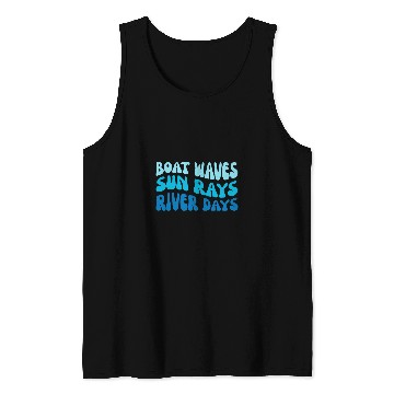 Discover Cute Summer Vacation Sunset Boat Waves Sun Rays River Days Tank Tops