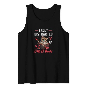 Discover Easily Distracted by Cats and Books Cat Book Lover Funny Tank Tops