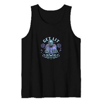 Discover Get Lit Literature Skeletons Reading Book Library Book Lover Tank Tops
