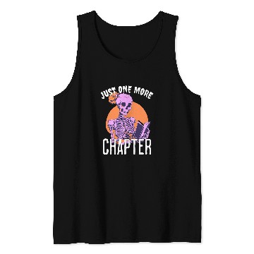 Discover One More Chapter Skeletons Book Halloween Reading Teacher Tank Tops