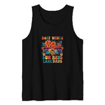 Discover Boat Waves Sun Rays Lake Days Summer Vacation Tank Tops