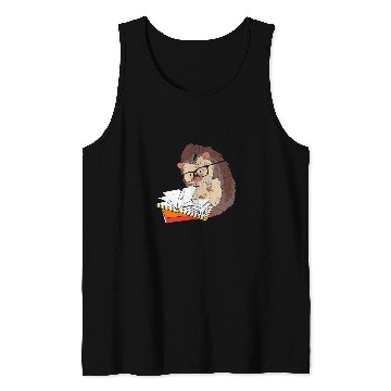Discover Cute Wildlife Forest Animal Bookworm Book Reading Hedgehog Tank Tops