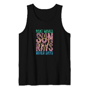 Discover Boat Waves Sun Rays River Days Cute Retro Summer Vacation Tank Tops