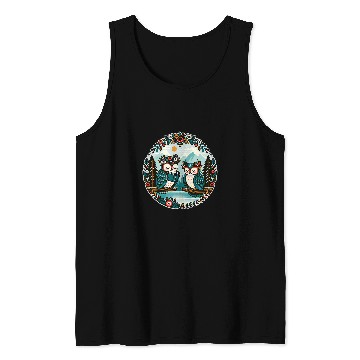 Discover Owl Wilderness Book Reading Illustration Floral Tank Tops