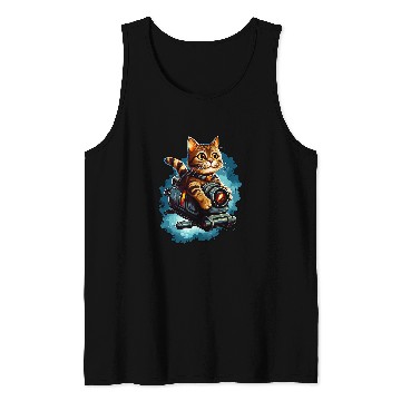 Discover Cartoon cat flying with jet train Fantasy art Standard Tank Tops