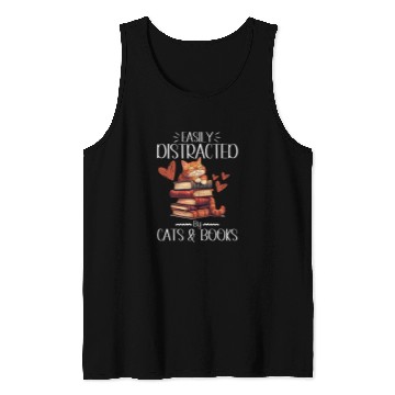 Discover Book Cat Lover Tee Easily Distracted By Cats Books Tank Tops