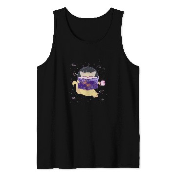 Discover Space Cat Reading Book and Tea Space Cat Tank Tops