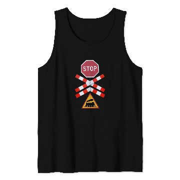 Discover Funny Railroad Enthusiast Train Stop Sign Tank Tops