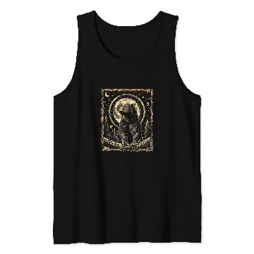 Discover Linocut Bear Drawing Cottagecore Moon Celestial Print Tank Tops