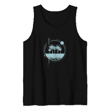 Discover Minimalist Geometry Shapes Palm Trees Light Blue Artwork Tank Tops