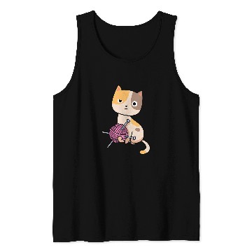 Discover Cute cat knitting wool Tank Tops