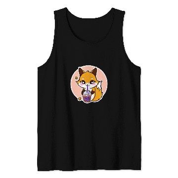 Discover Anime Fox Drinking Boba Milk Bubble Tea Kawaii 3 Tank Tops