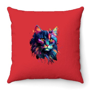 Discover Cat Face MaineCoon Cat In Color Throw Pillows