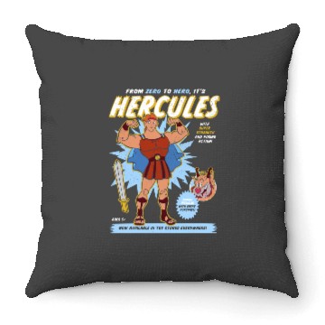 Discover Vintage Disney Hercules Action Figure Poster Throw Pillows